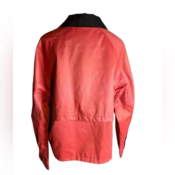 ZARA NWT Waxed Red Barn Jacket With Contrasting Black Collar in Sz XL - Picture 6 of 11